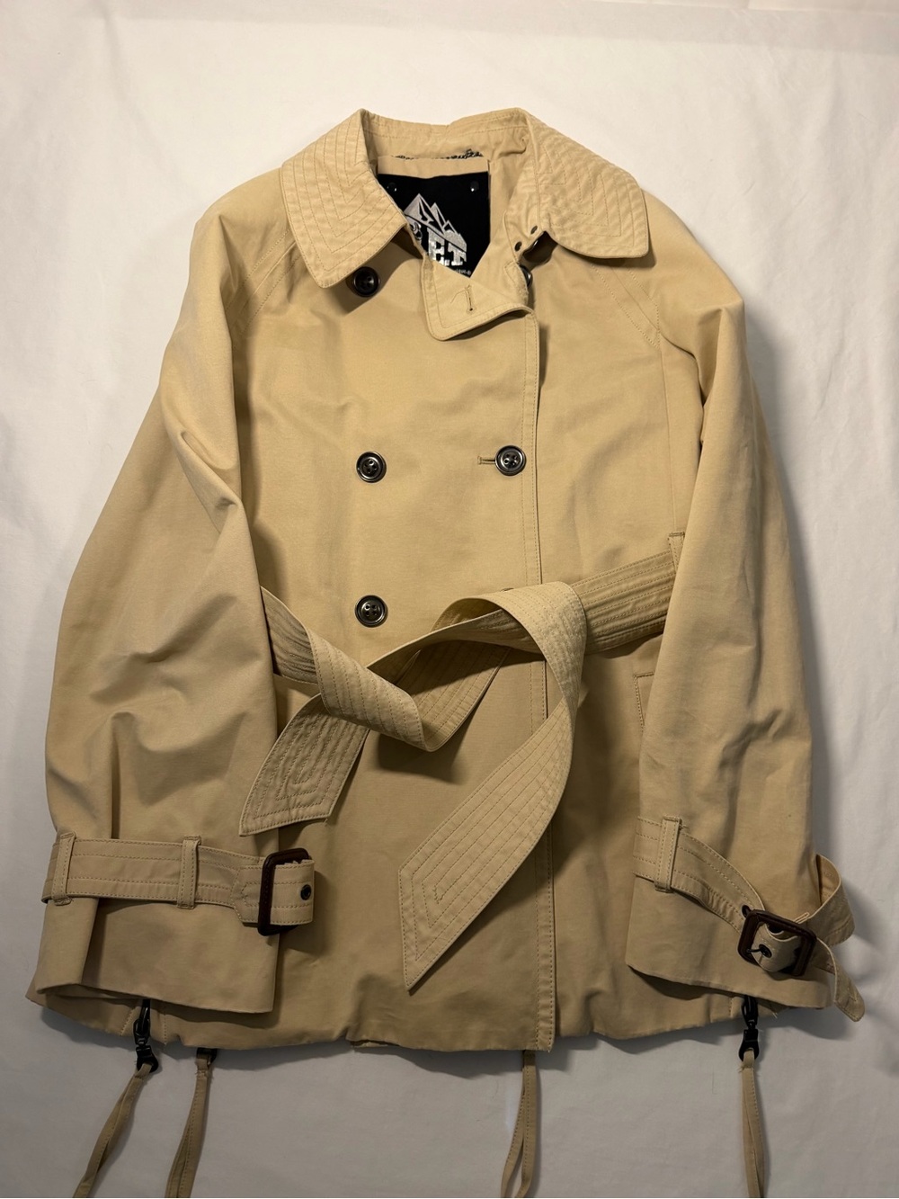 Vintage 90s G.E.T. Technical Short Trench Coat - Beige Utility Gorpcore Jacket